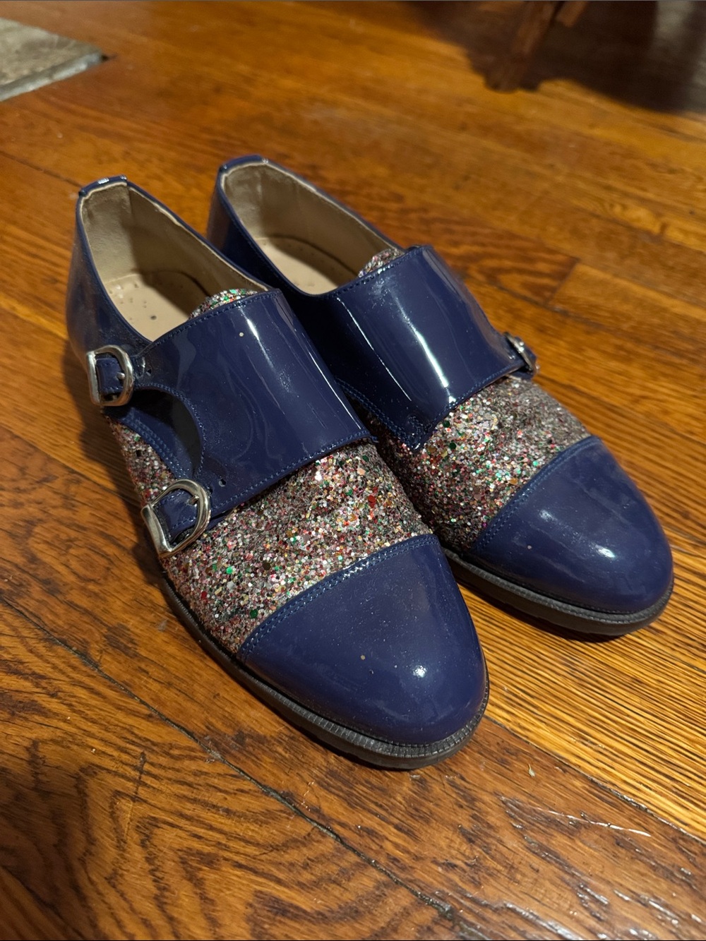 Navy Patent Leather & Multicolor Glitter Shoes